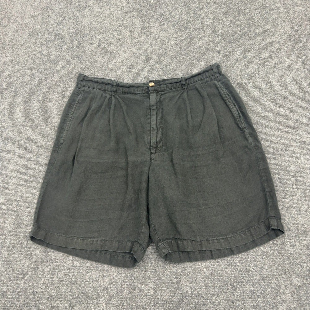 Vintage Jos A Bank Shorts Mens 35 Black Linen Pleated Classic Summer Casual